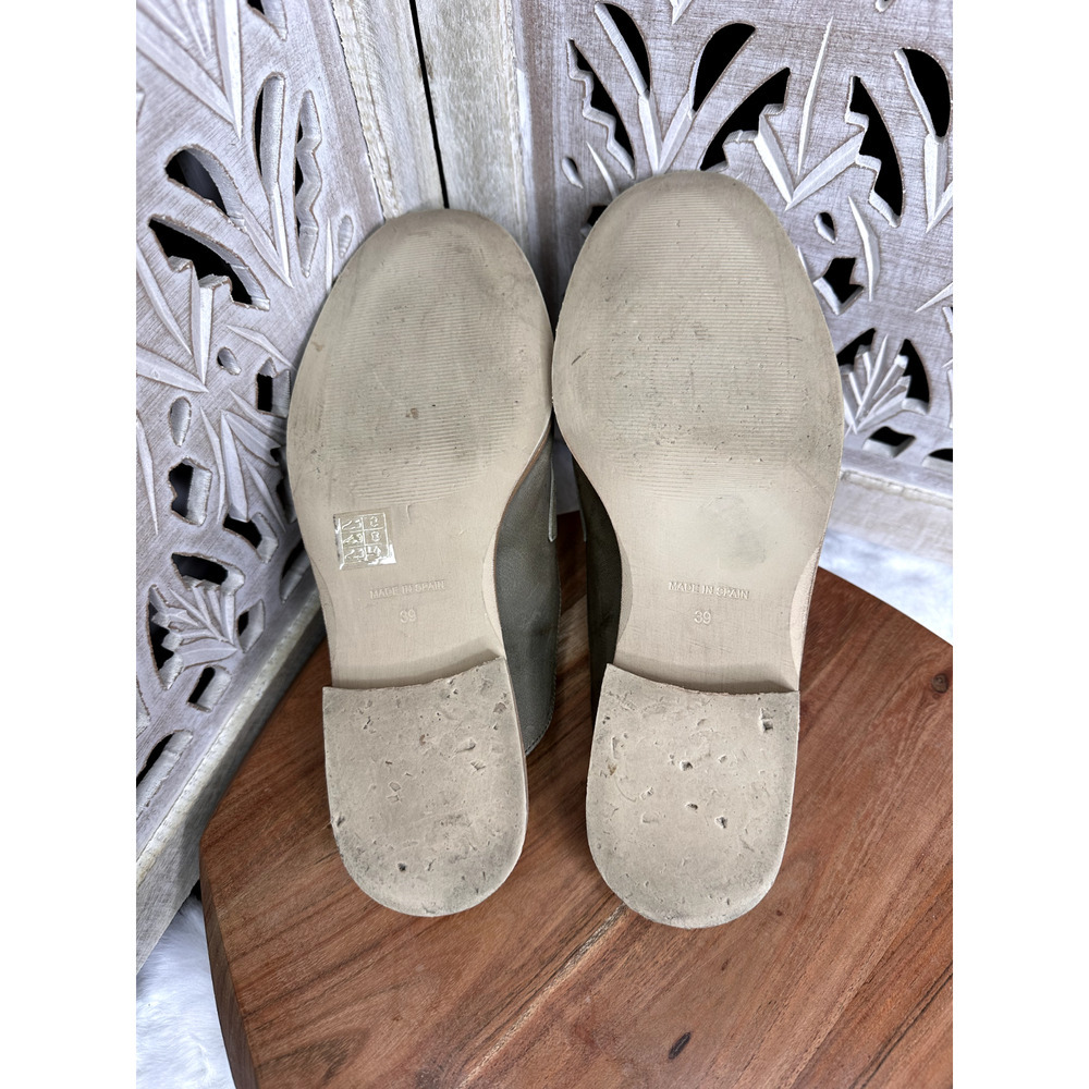 Sundance Leather Embroidered Mules Size 8 Women's Green Pewter Flats - Picture 5 of 5